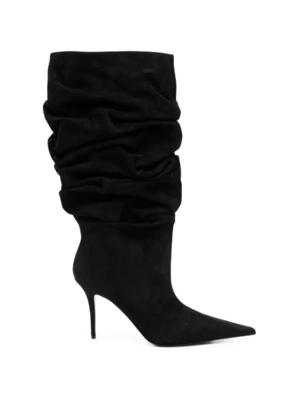 Amina Muaddi Anok Slouched Suede Boots in Black