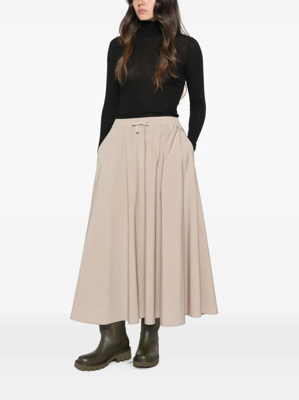 Herno Drawstring Flared Maxi Skirt in Neutrals, view 2
