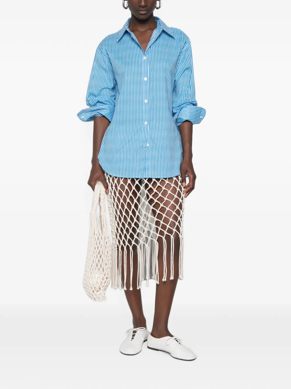 The Frankie Shop Peri gestreepte blouse met knopen Blauw