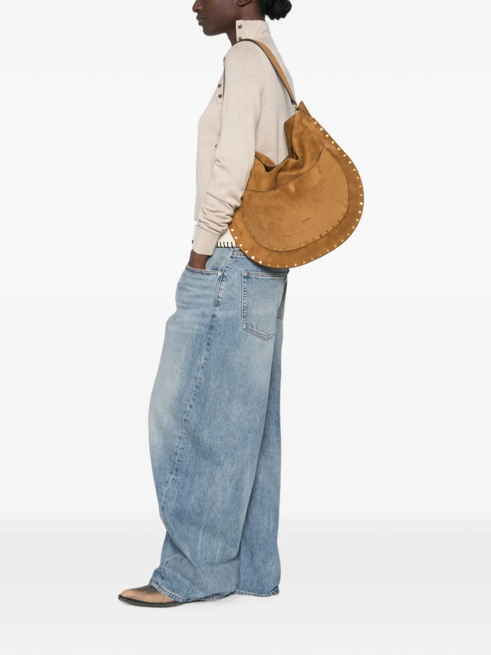 ISABEL MARANT Suède schoudertas met studs Bruin