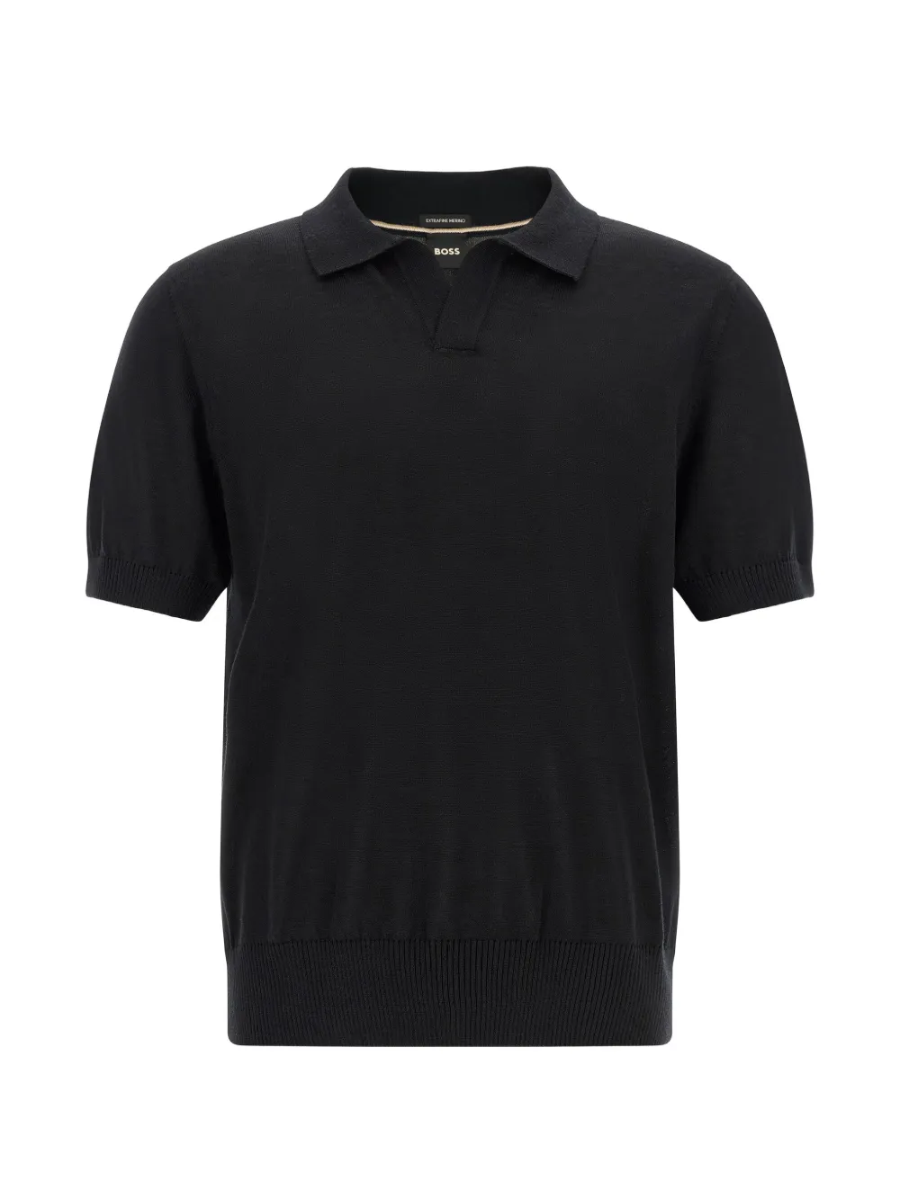 BOSS merino wool knit polo with Johnny collar - Schwarz
