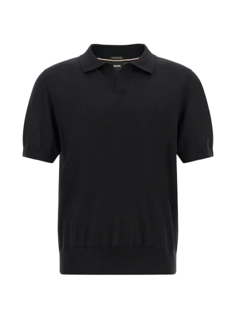 BOSS merino wool knit polo shirt with johnny collar