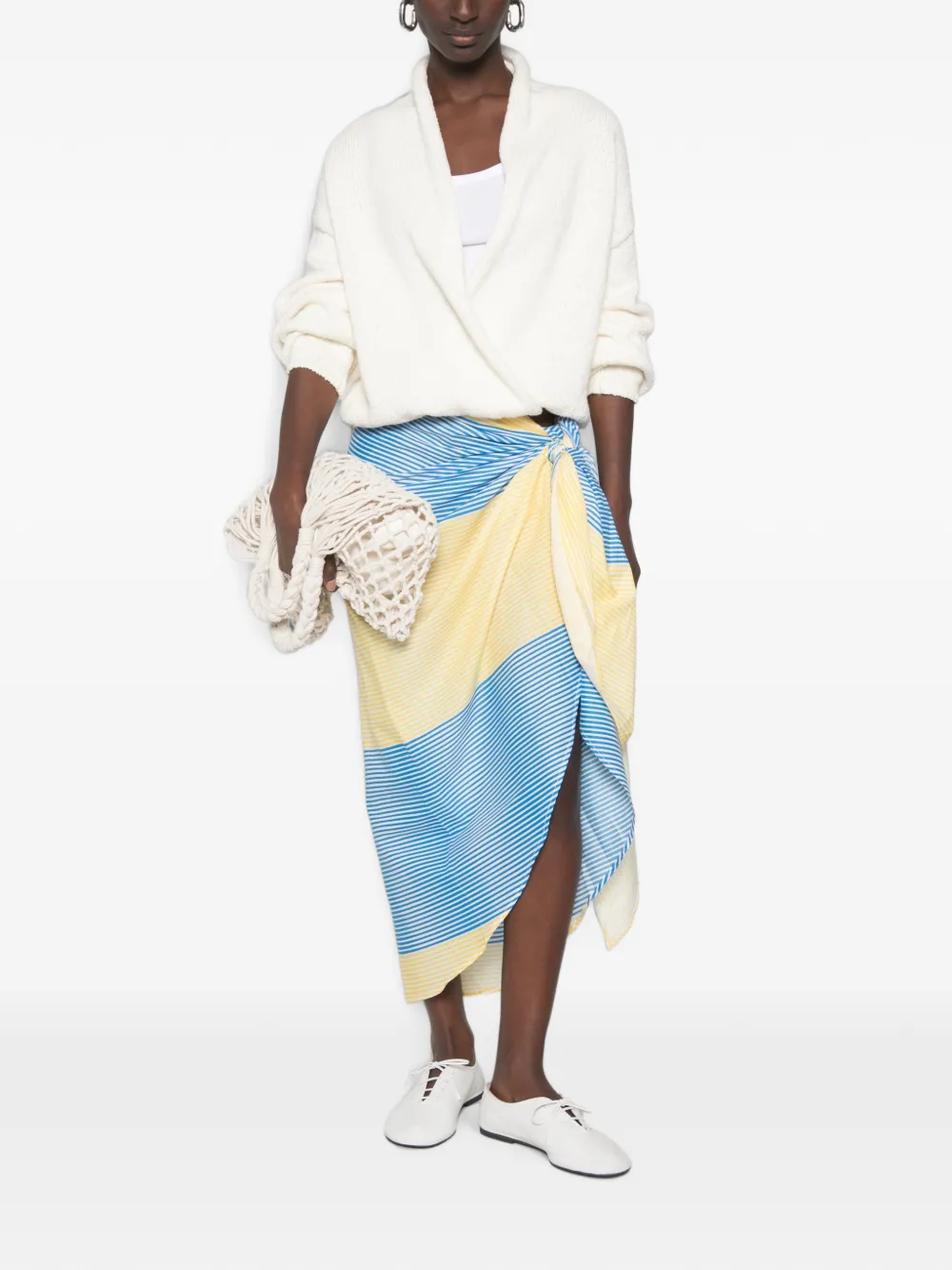 The Frankie Shop Thira gestreepte wikkelrok Blauw
