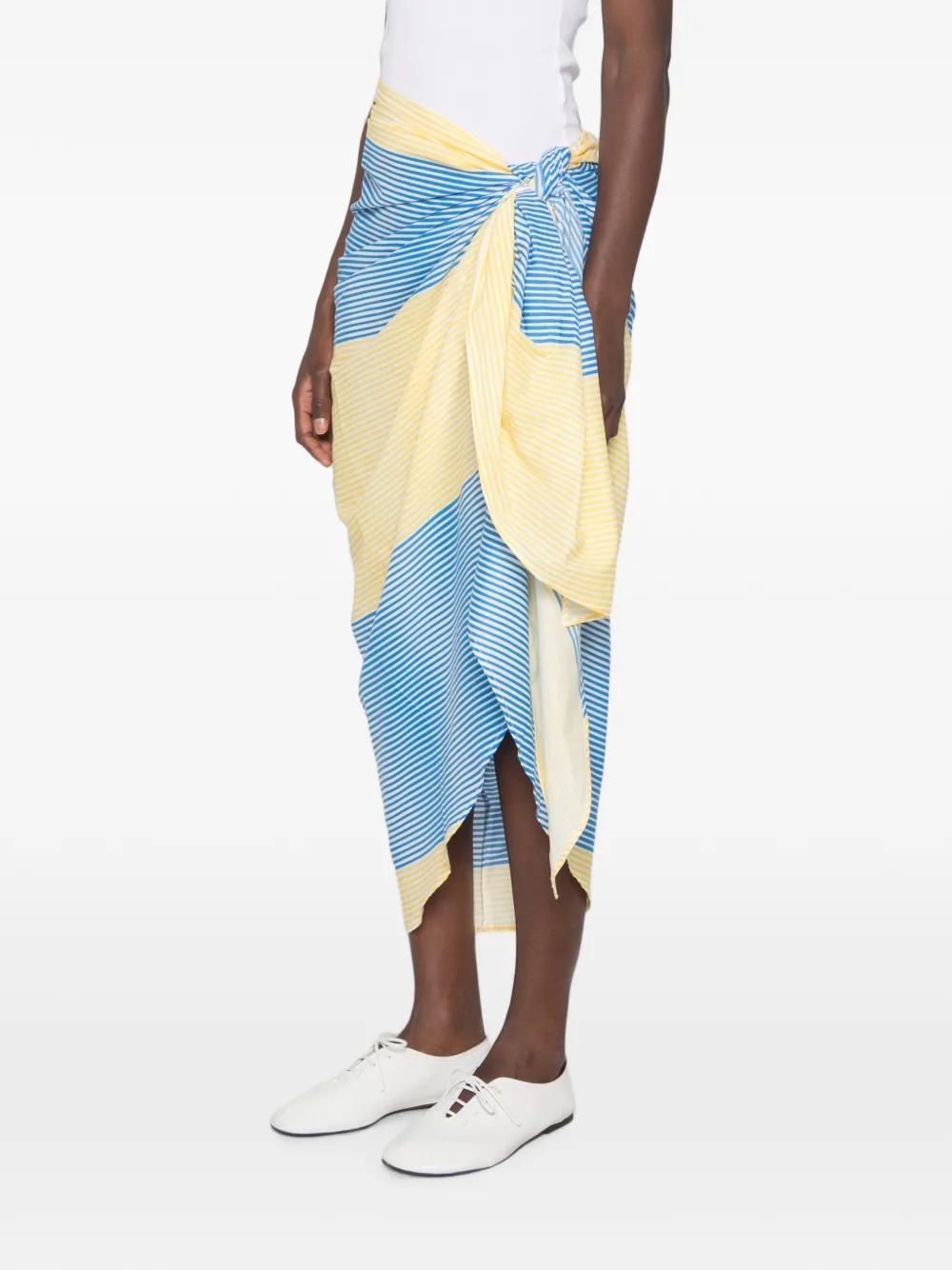 The Frankie Shop Thira gestreepte wikkelrok Blauw