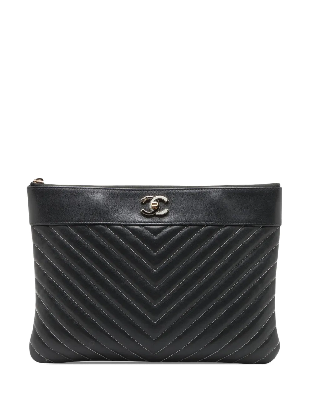 CHANEL Pre-Owned 2019 CC Chevron Calfskin clutch bag - Black