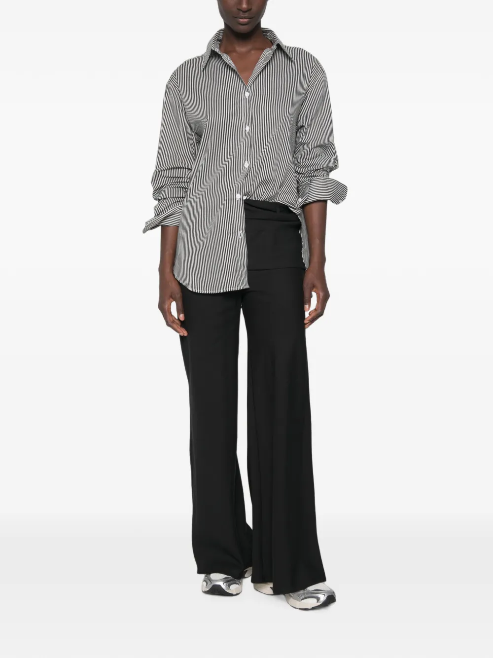 The Frankie Shop Peri gestreepte blouse met knopen Wit