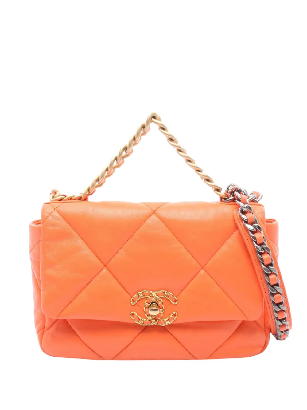 CHANEL Pre-Owned 2019 Medium Lambskin 19 Flap satchel - Orange