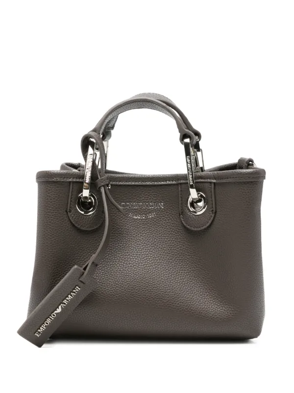 Emporio Armani Mini Myea Pebbled-texture Tote Bag in Grey