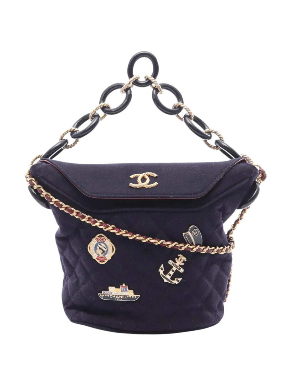 CHANEL Pre-Owned 2018-2019 Paris-Hamburg Charms Wool bucket bag - Blu