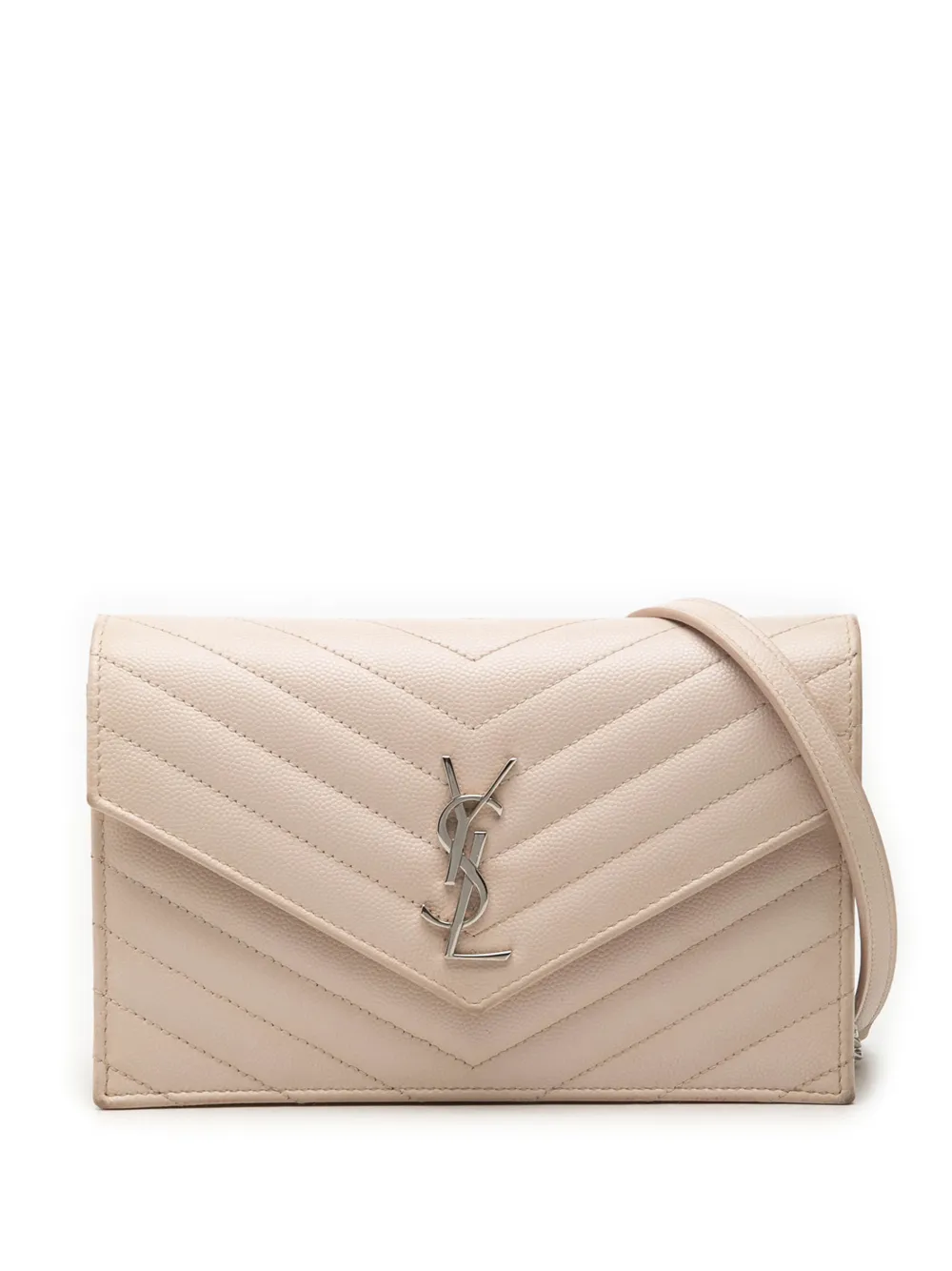 Saint Laurent Pre-Owned 2018 Grain De Poudre Chevron Cassandre Envelope Chain Wallet crossbody bag - Braun