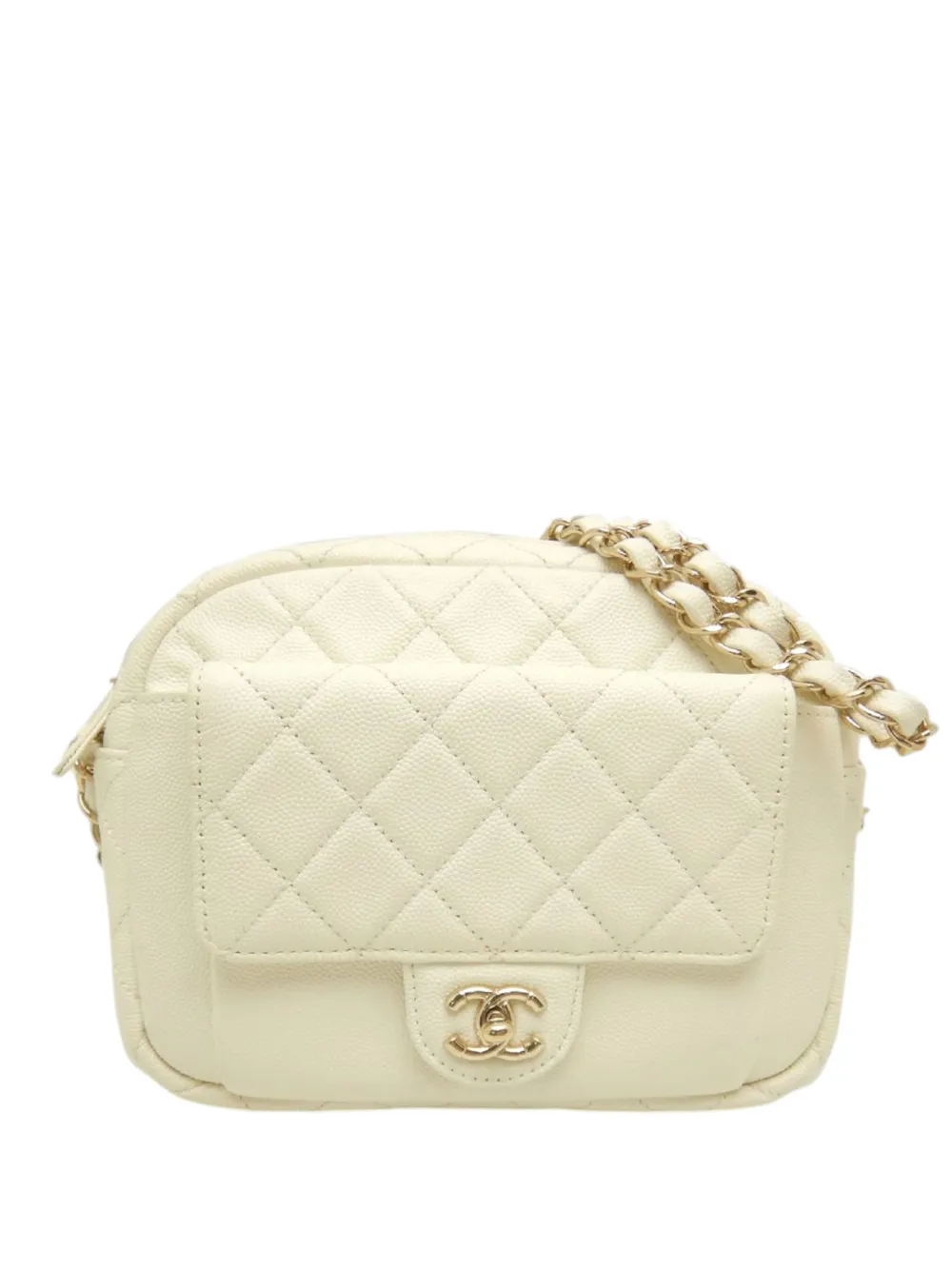 CHANEL Pre-Owned 2019 CC Quilted Caviar Day Camera Bag crossbody bag - Bianco