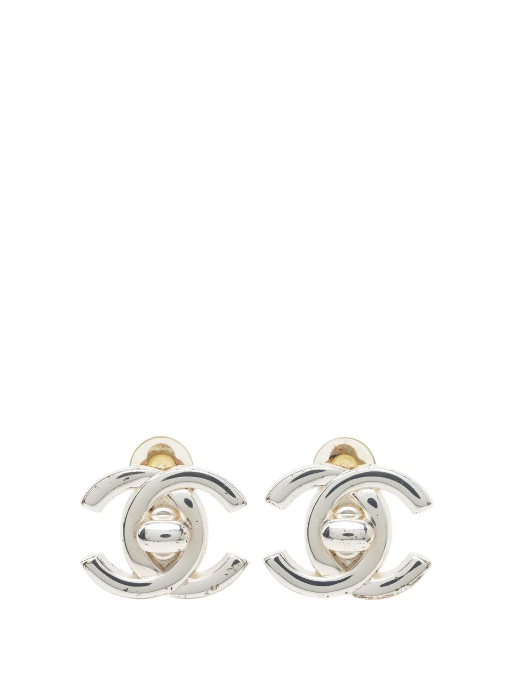 CHANEL Pre-Owned 1996 CC Brass Turn Lock Clip On Earrings costume earrings - Argento