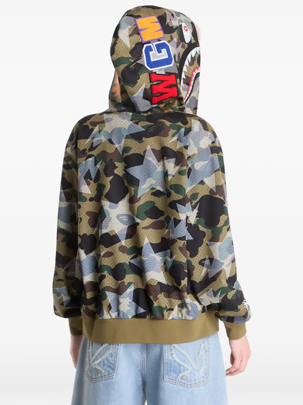 A BATHING APE Shark hoodie met camouflageprint Groen