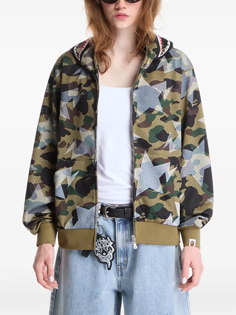 A BATHING APE Shark hoodie met camouflageprint Groen