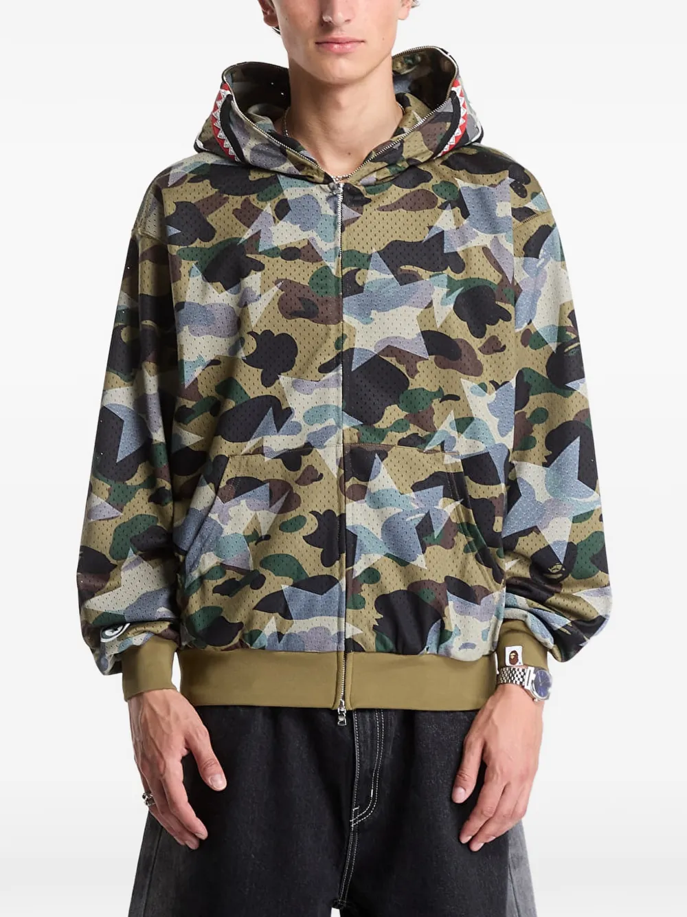 A BATHING APE Shark hoodie met camouflageprint Groen