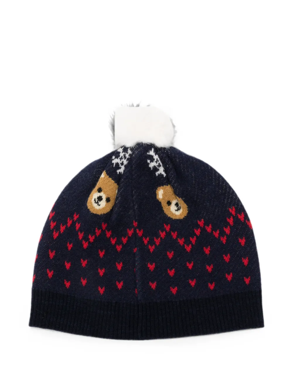 Moschino Kids Muts met teddybeerprint en pompon Blauw