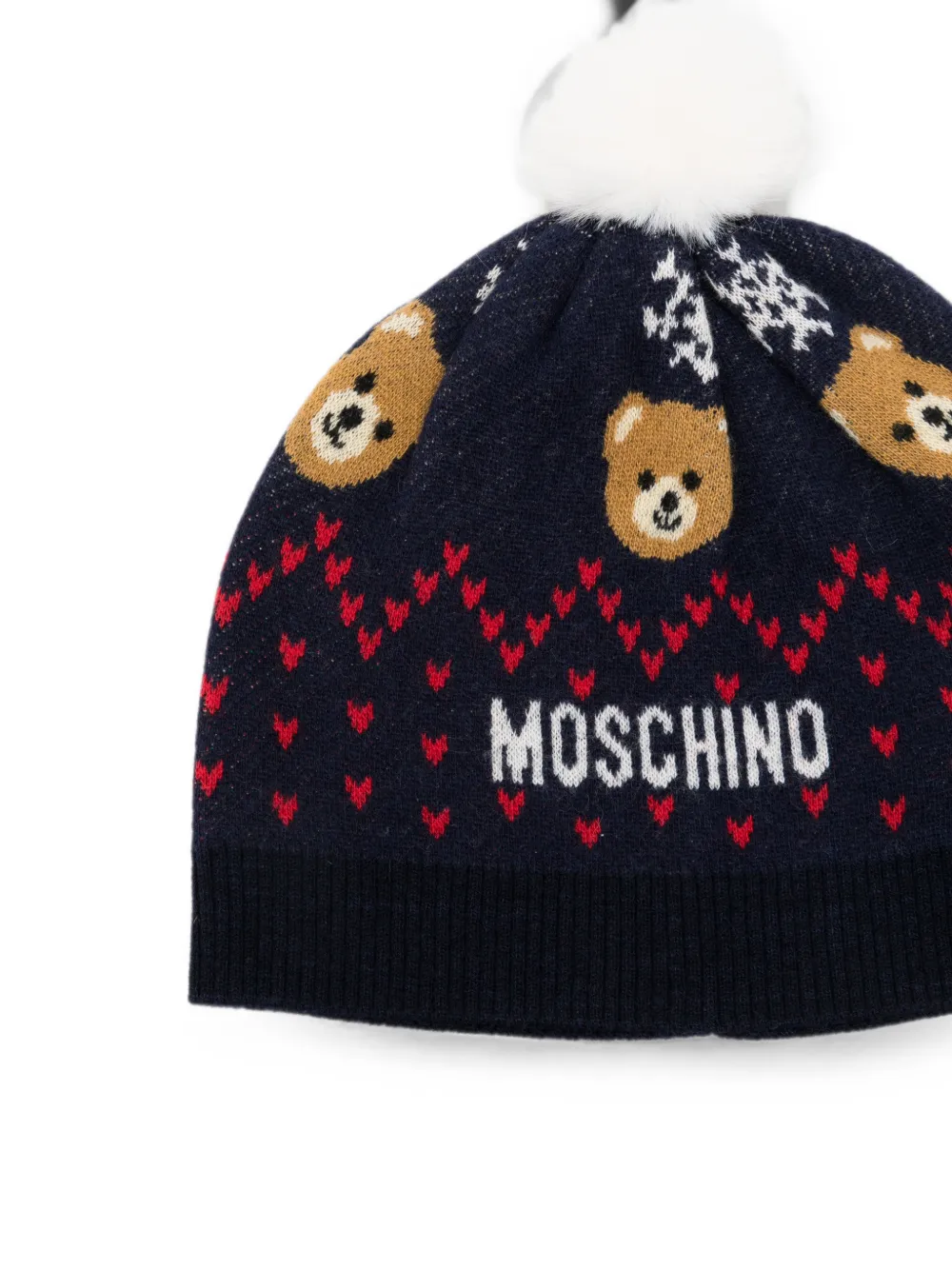 Moschino Kids Muts met teddybeerprint en pompon Blauw