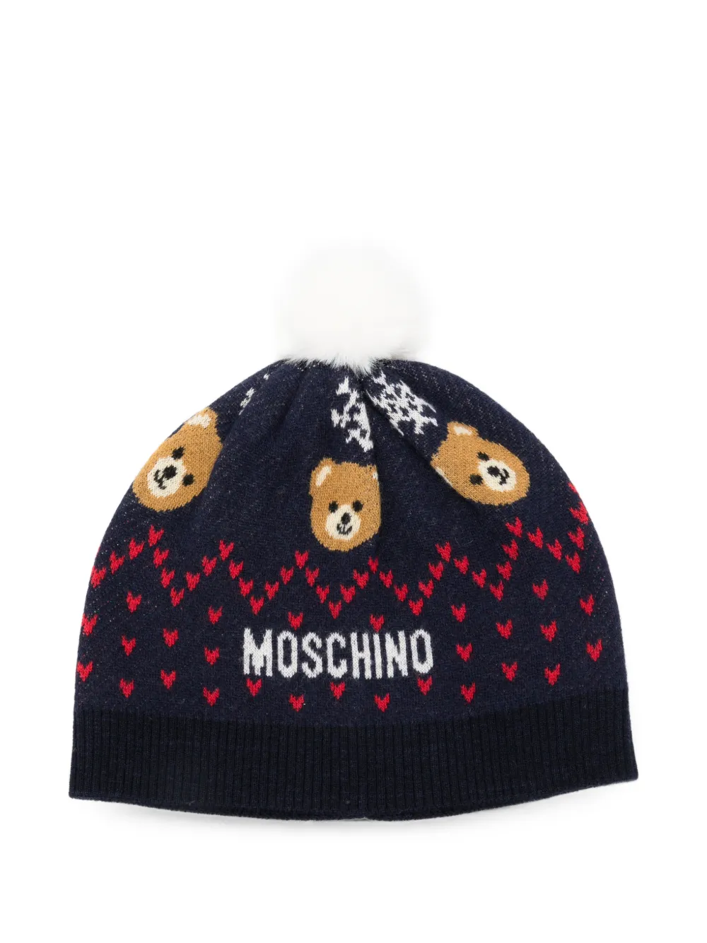 Moschino Kids Teddy Bear pom-pom beanie hat - Blu