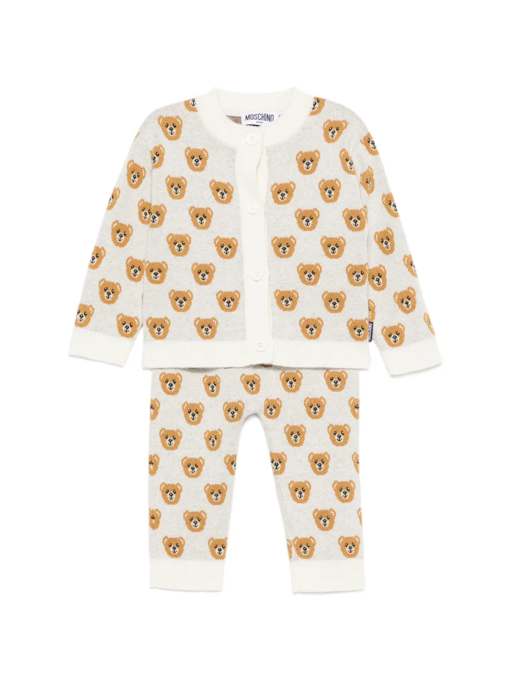 Moschino Kids Teddy Bear intarsia-knit trousers set Beige