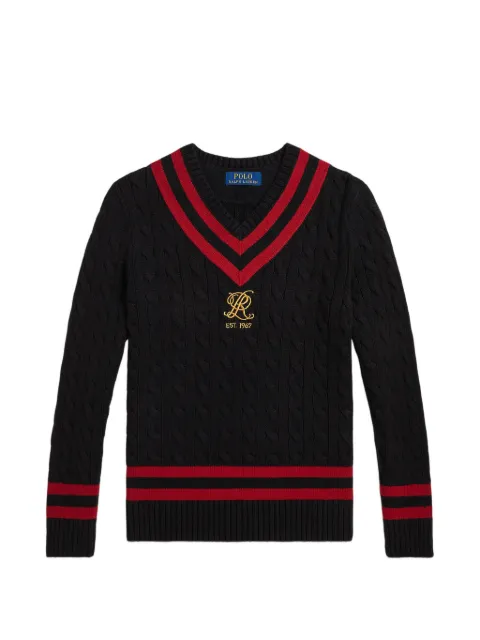 POLO RALPH LAUREN KIDS cable-knit striped-trim sweater