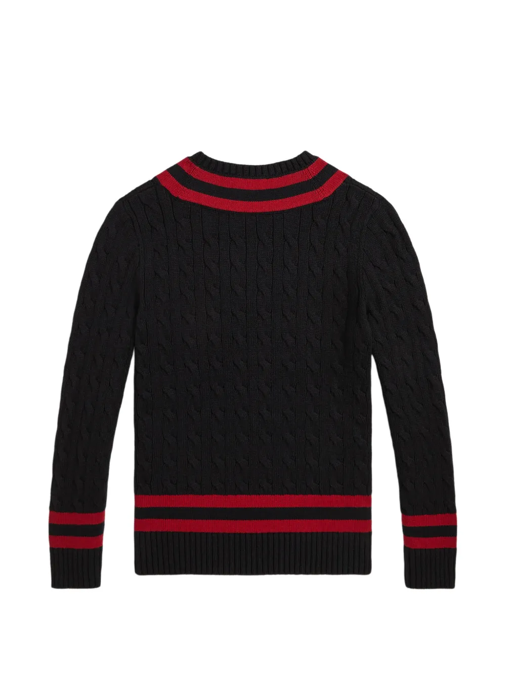 POLO RALPH LAUREN KIDS Kabelgebreide trui met gestreepte afwerking Zwart