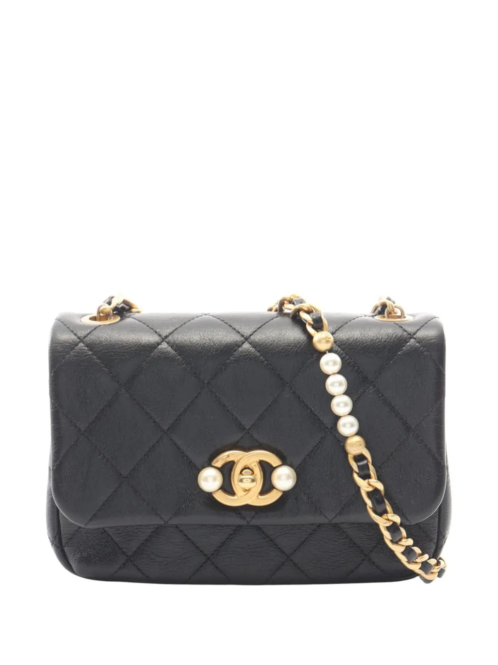 CHANEL Pre-Owned 2021-2026 Small CC Glazed Calfskin Imitation Pearls Flap crossbody bag - Nero