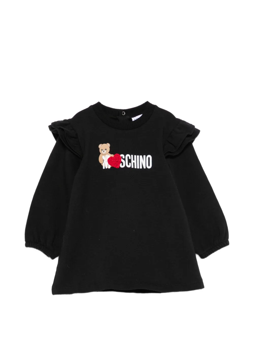 Moschino Kids teddy-print ruffled dress - Nero