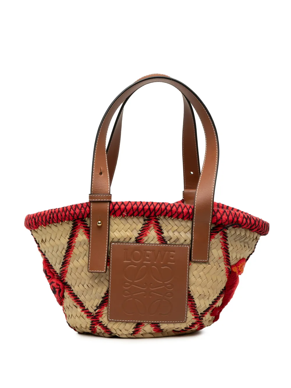 Loewe Pre-Owned 2019 Small Raffia Animal Embroidered Anagram Basket tote bag - Nude