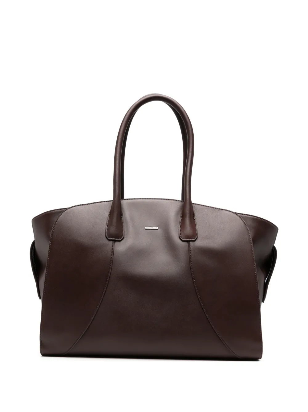 Emporio Armani logo-plaque leather tote bag - Marrone
