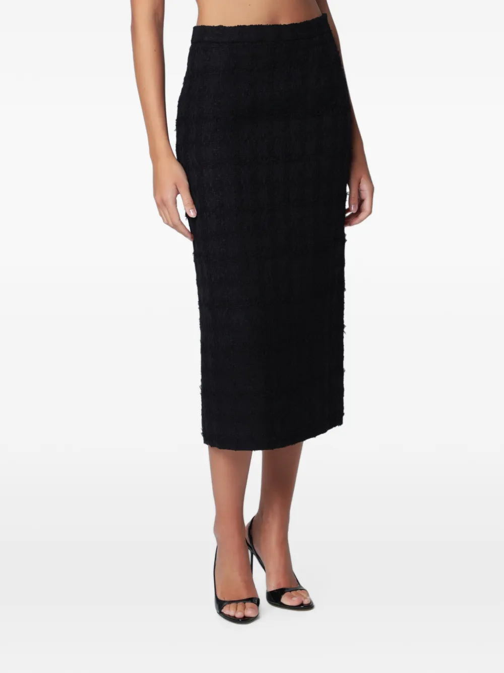 Alessandra Rich Bouclé Check Skirt in Black, view 3