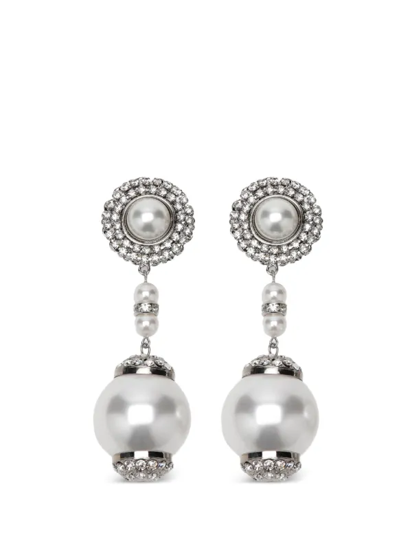 Alessandra Rich Faux-pearl Crystal-embellished Earrings in Silver