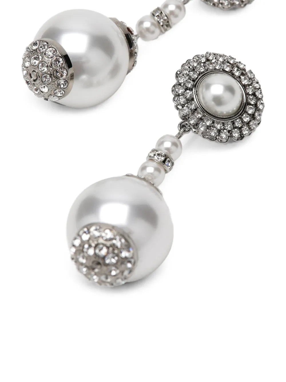 Alessandra Rich Faux-pearl Crystal-embellished Earrings in Silver, view 3