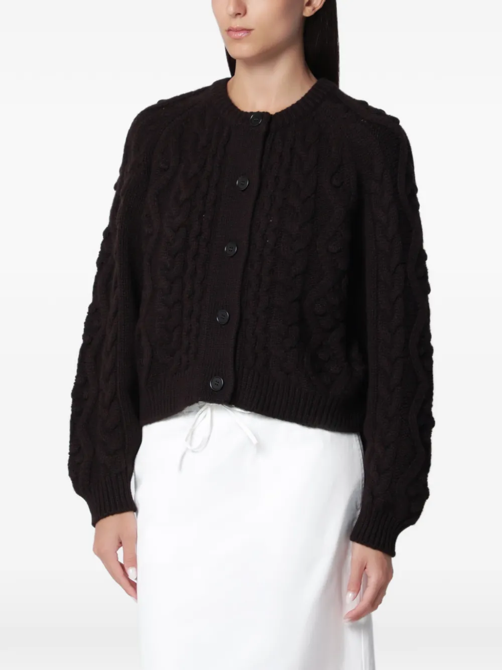 Lisa Yang Winrose Cardigan mit Zopfmuster - Braun