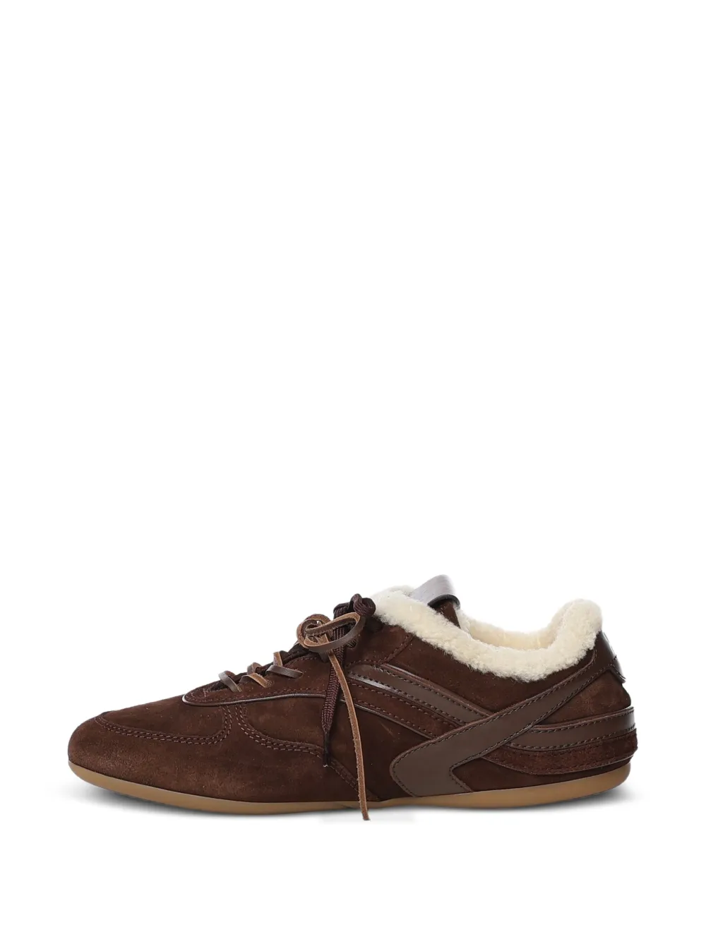 Miu Gymnasium suède sneakers met lammy voering Bruin