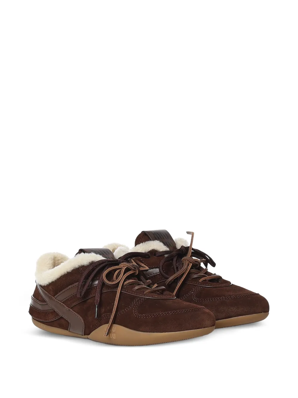 Miu Gymnasium suède sneakers met lammy voering Bruin