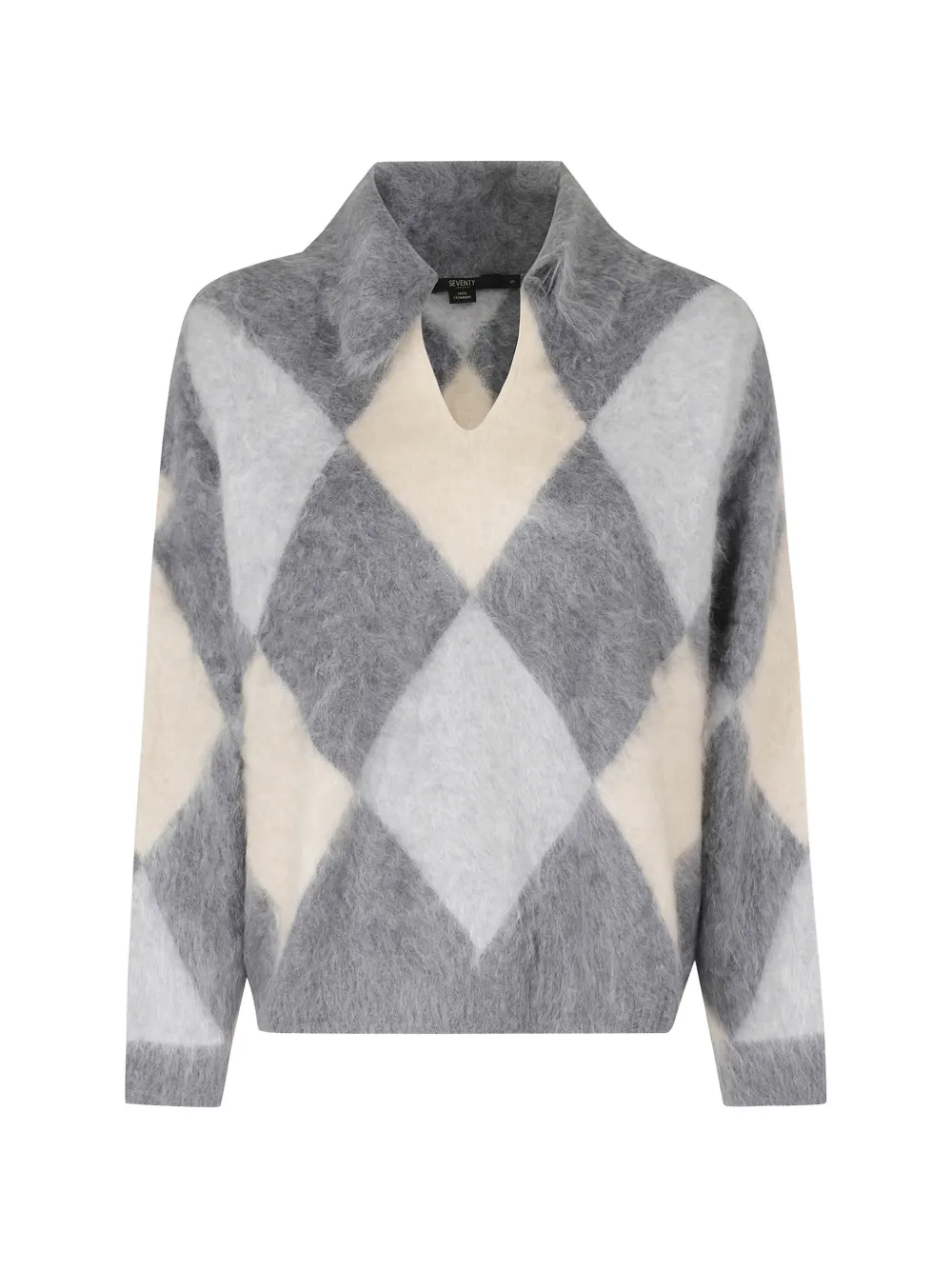 Seventy Argyle-knit Polo Sweater In Gray