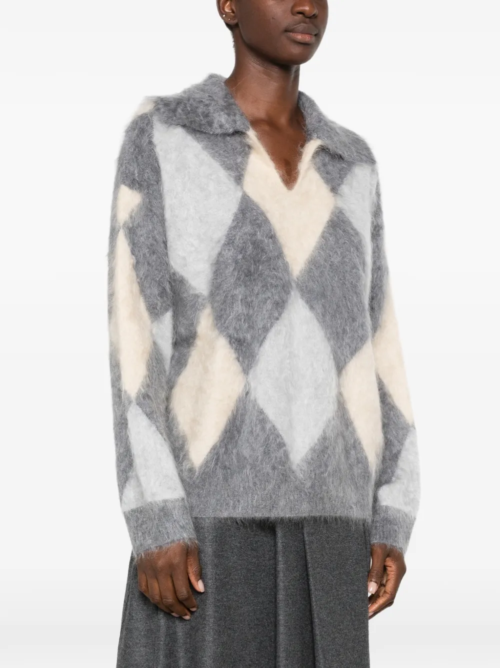 Seventy Genbreide trui met argyle intarsia Grijs