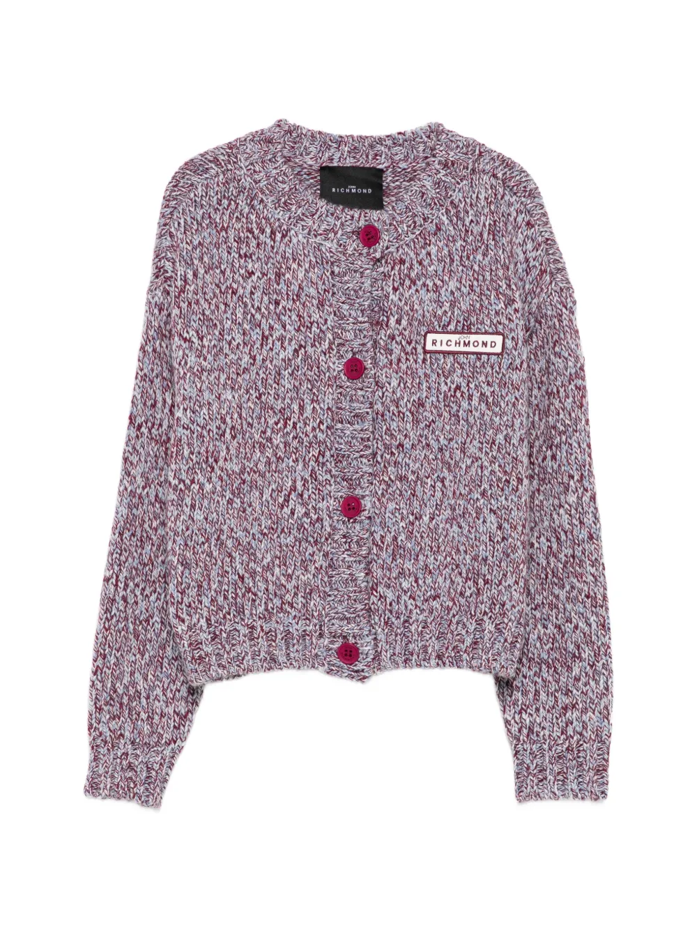 John Richmond Junior logo-patch chunky-knit cardigan - Rosso