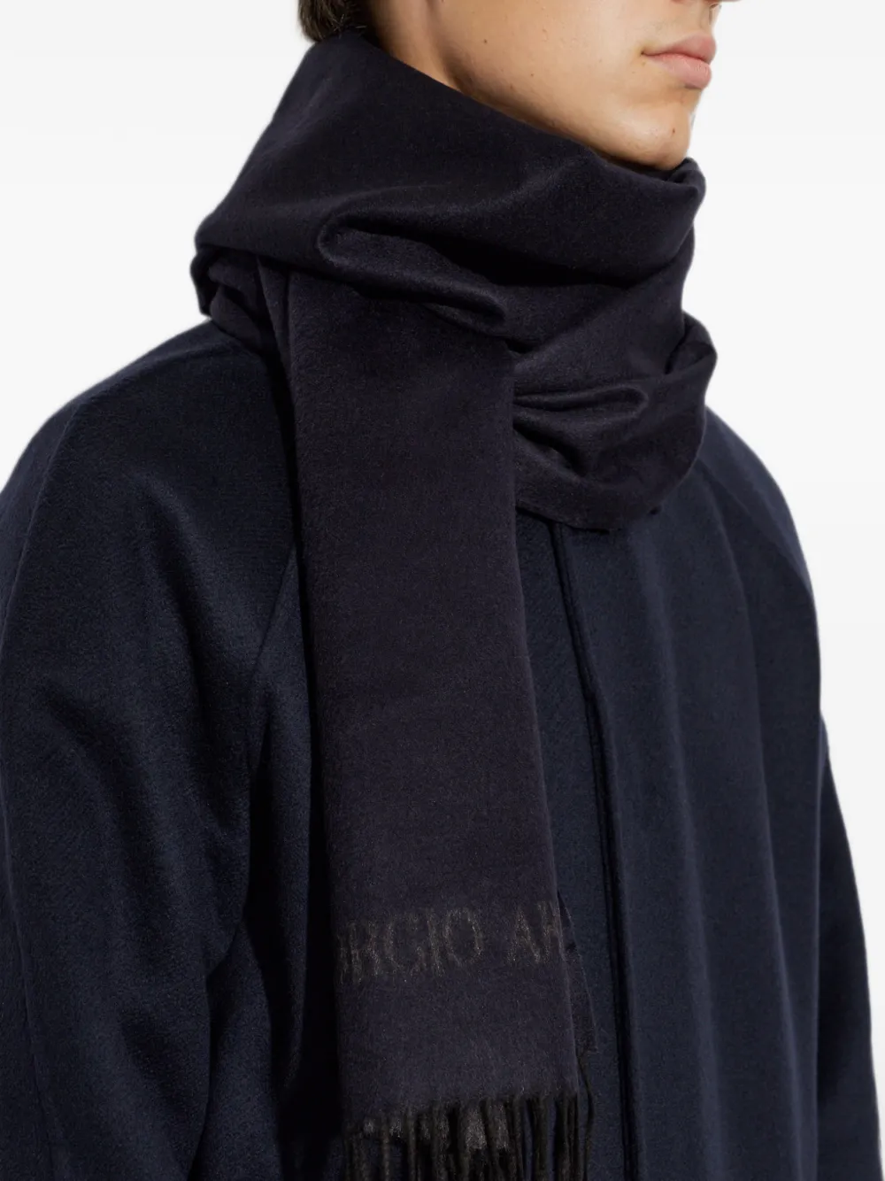 Giorgio Armani Sjaal met geborduurd logo Blauw