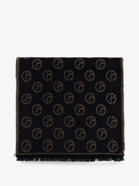 Giorgio Armani monogram-pattern frayed scarf