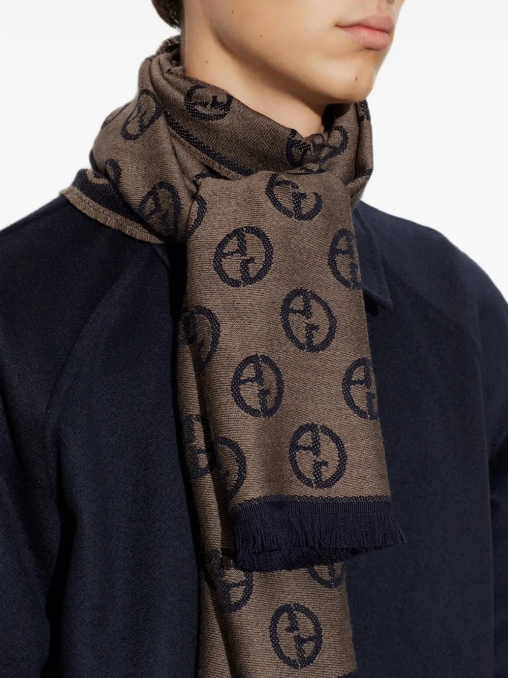 Giorgio Armani Sjaal met monogram-patroon en franje Blauw