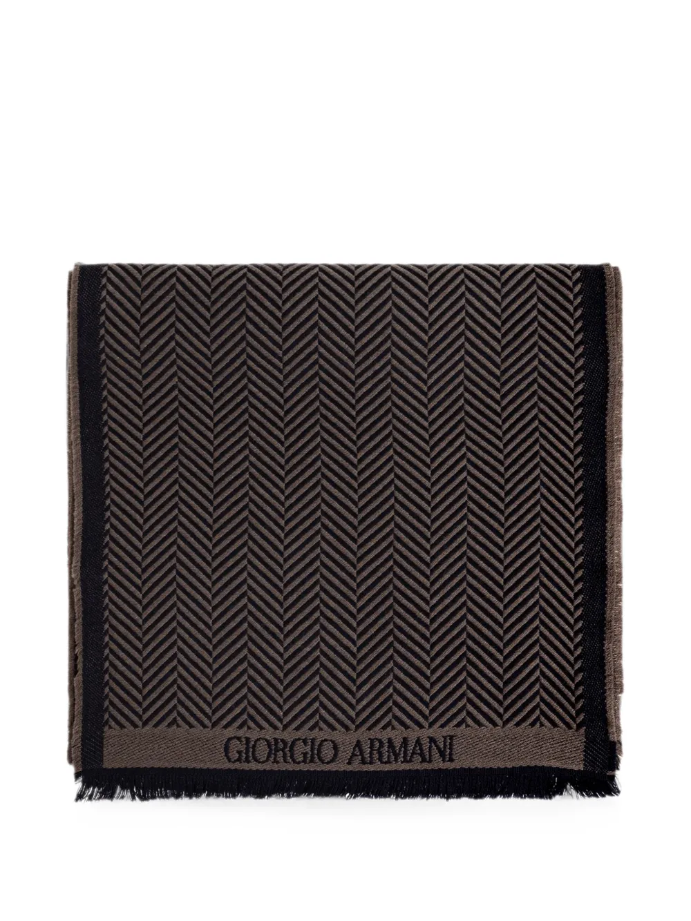 Giorgio Armani 헤링본 패턴 버진 울 스카프 | 브라운 | Image 1