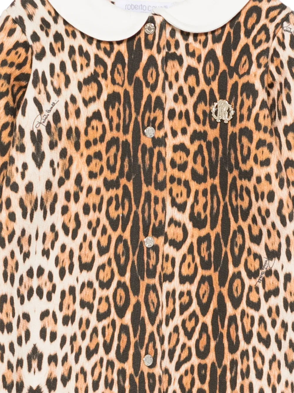 Roberto Cavalli Junior Pyjama met luipaardprint en Peter Pan-kraag Beige