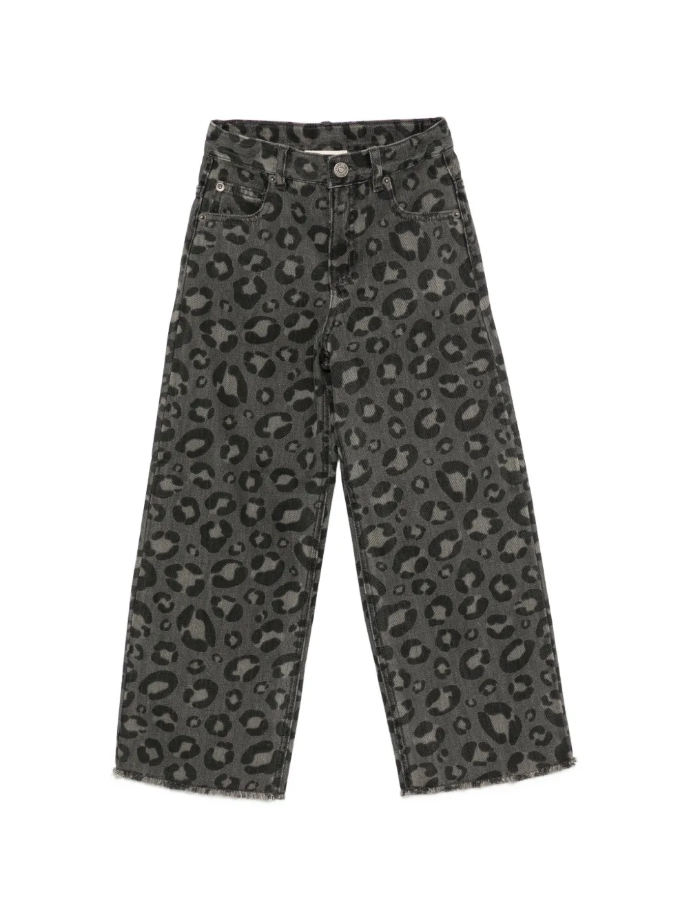 Douuod Kids leopard-pattern frayed-hem jeans - Grigio