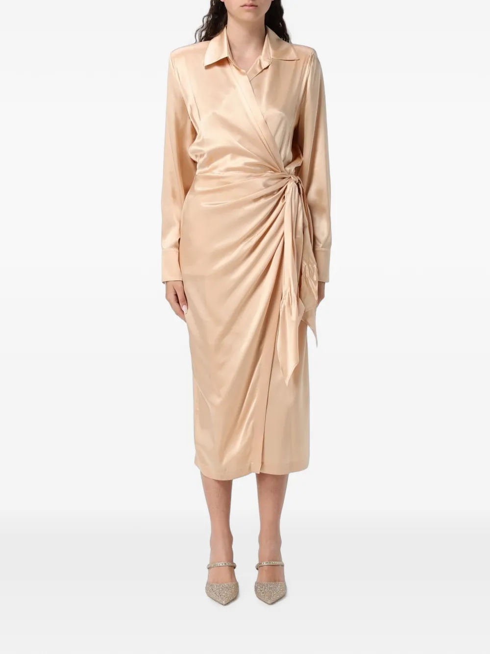 CRIDA Como wrap-style long-sleeve midi dress - Toni neutri