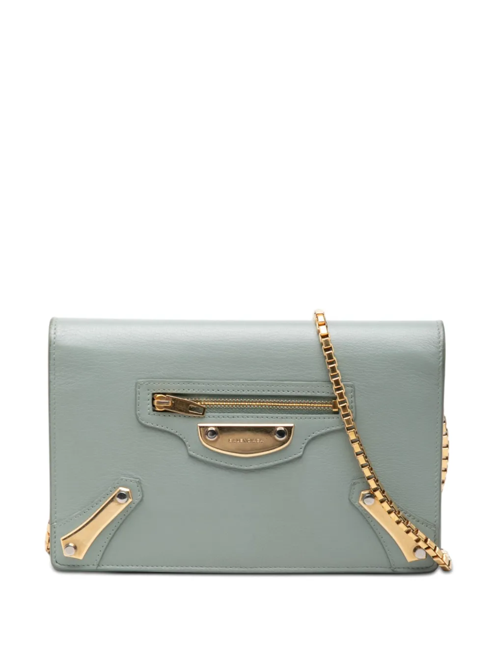 Balenciaga Pre-Owned 2016 Goatskin Motocross Metallic Edge Wallet on Chain crossbody bag - Green