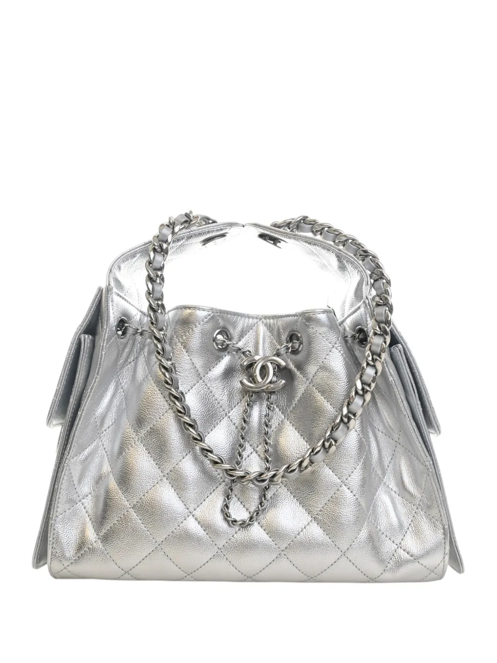 CHANEL Pre-Owned 2021-2026 Small Quilted Metallic Caviar Chanel 25 hobo bag - Argento