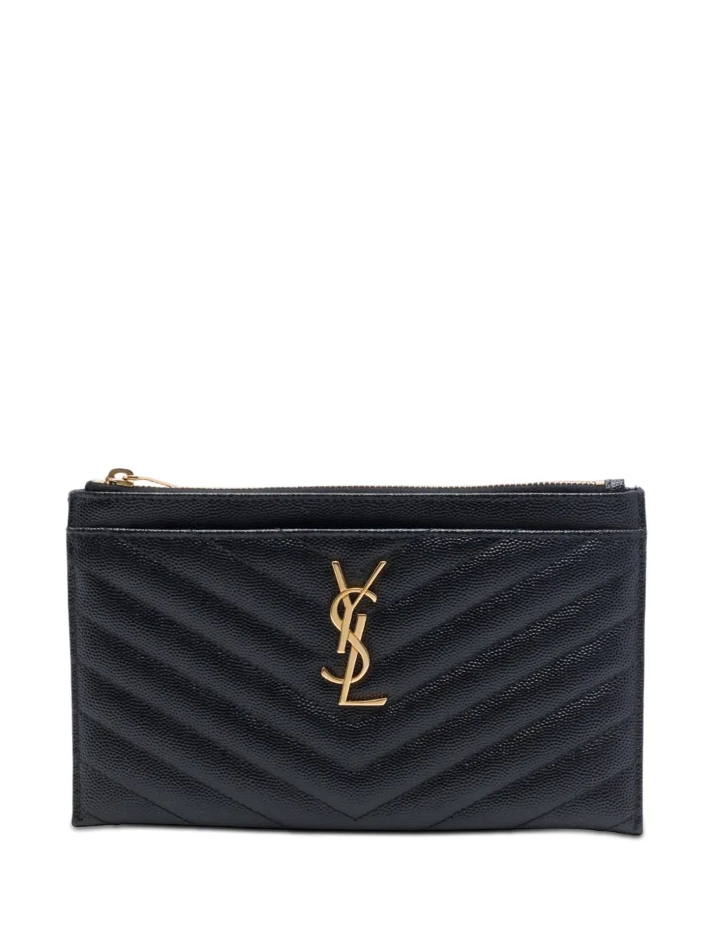 Saint Laurent Pre-Owned 2019 Chevron Grain De Poudre Monogram Bill Pouch clutch bag - Nero