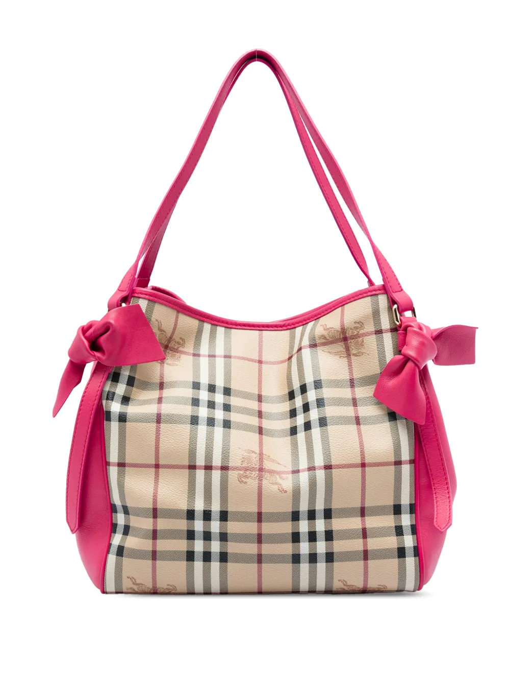 Burberry Pre-Owned 2000-2017 Small Haymarket Check Coated Canvas and Calfskin Canterbury Bow tote bag - Nude