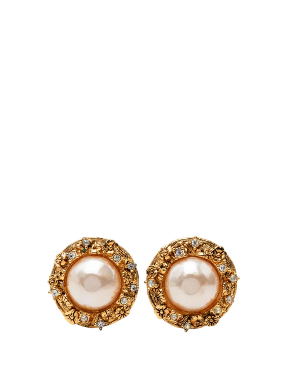 CHANEL Pre-Owned 1950-1970 Gold Plated Strass and Faux Pearl Camellia Clip On Earrings costume earrings - Oro